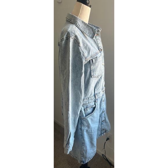 NWT ZARA Light Wash Denim Mini Long Sleeves Button Down Cotton Pocket Dress XXL - Picture 3 of 6